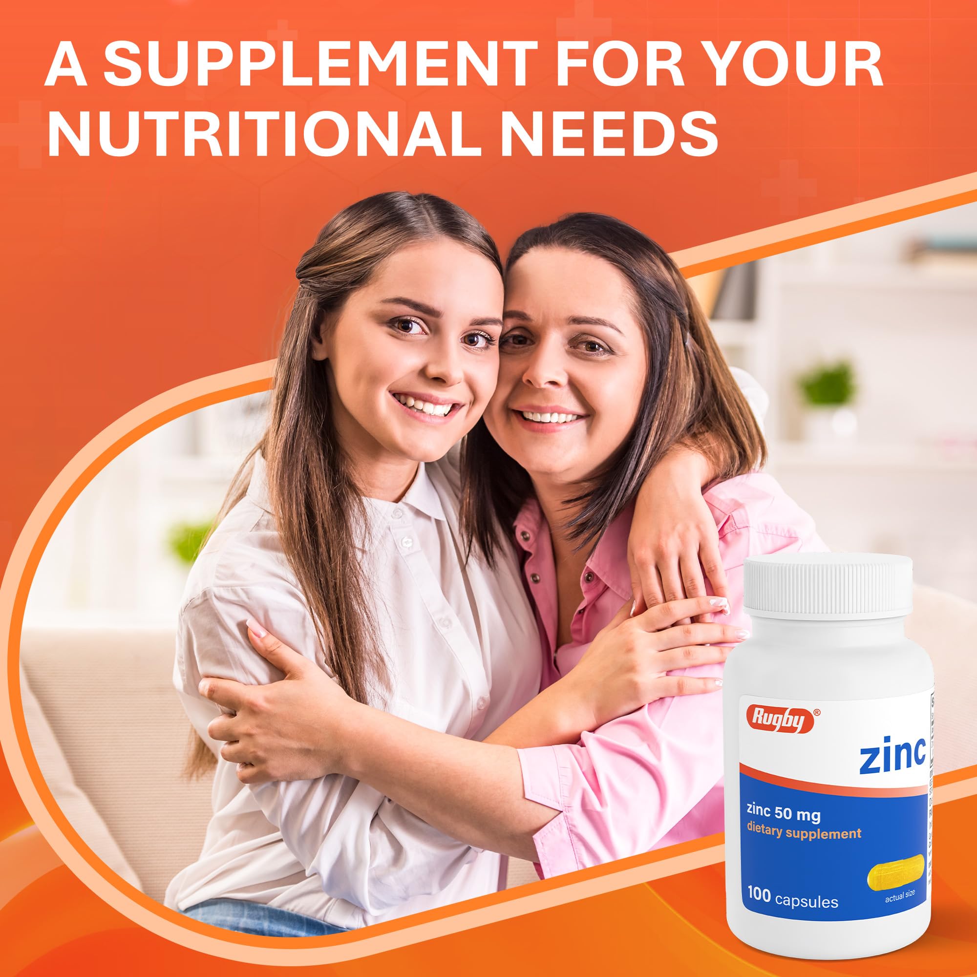 Rugby Laboratories Zinc 50mg – envase de 100 cápsulas para planificación.