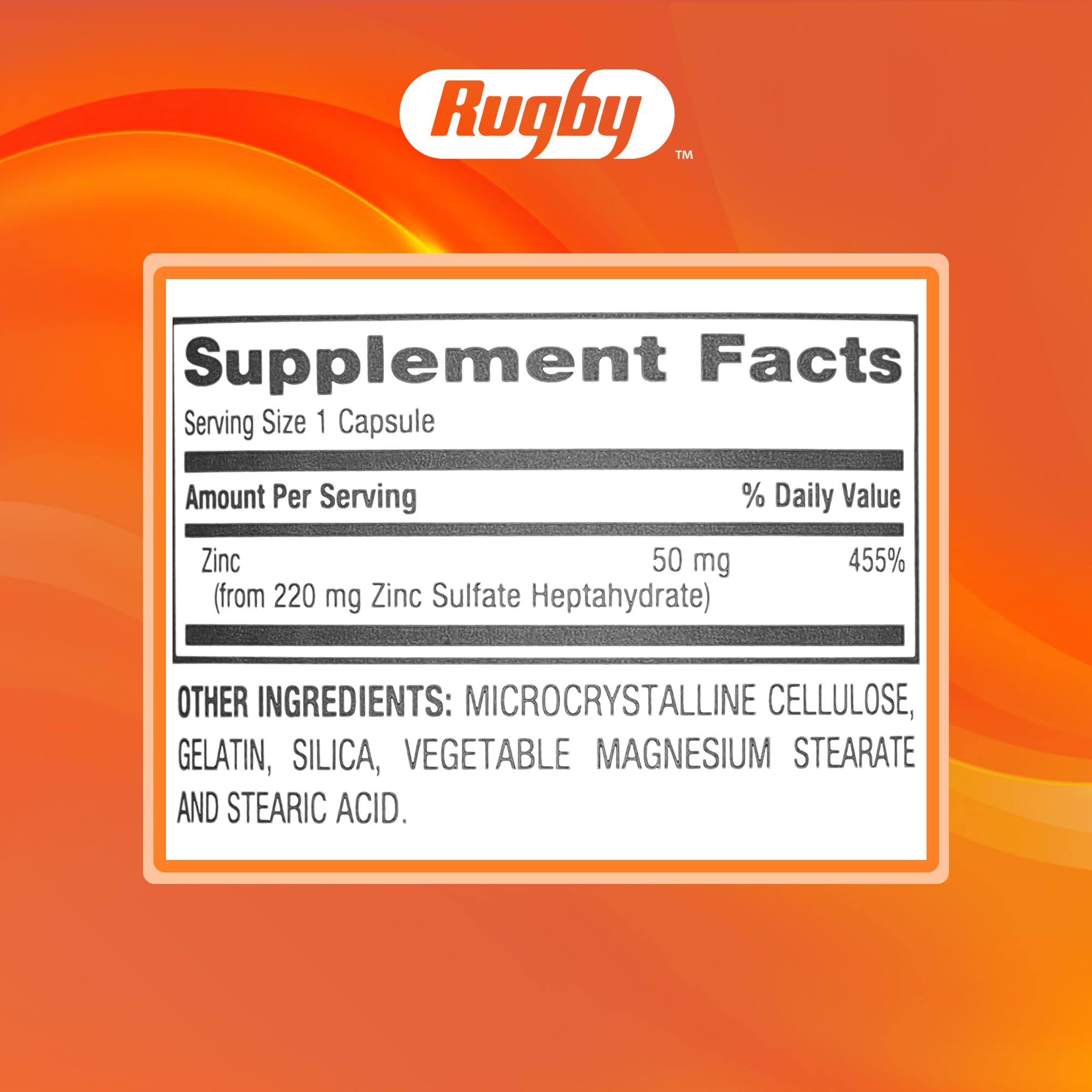Rugby Laboratories Zinc 50mg – opción sin gluten para dietas específicas.