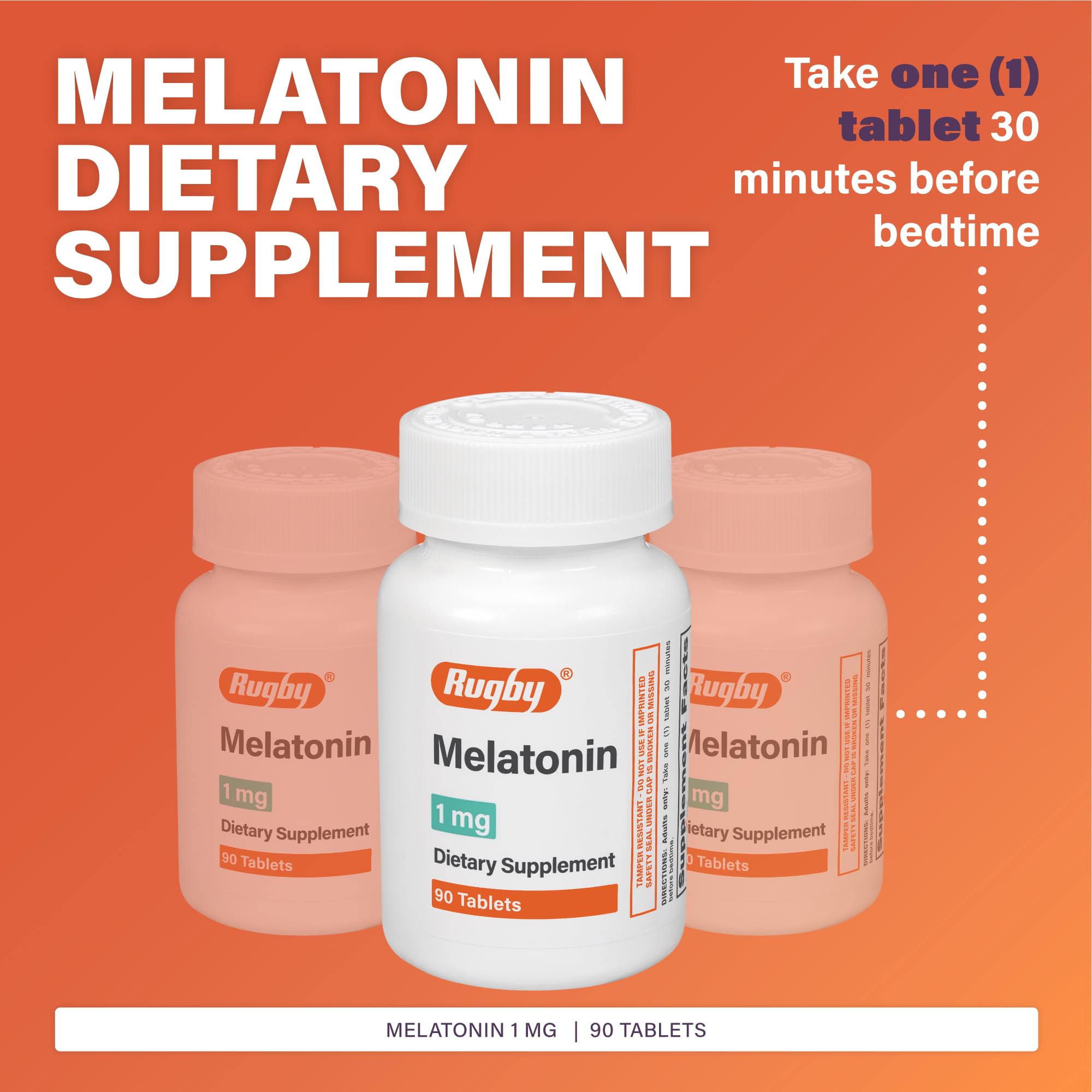 Rugby Laboratorios Melatonina 1 mg, tableta individual, ideal para tomar antes de dormir.
