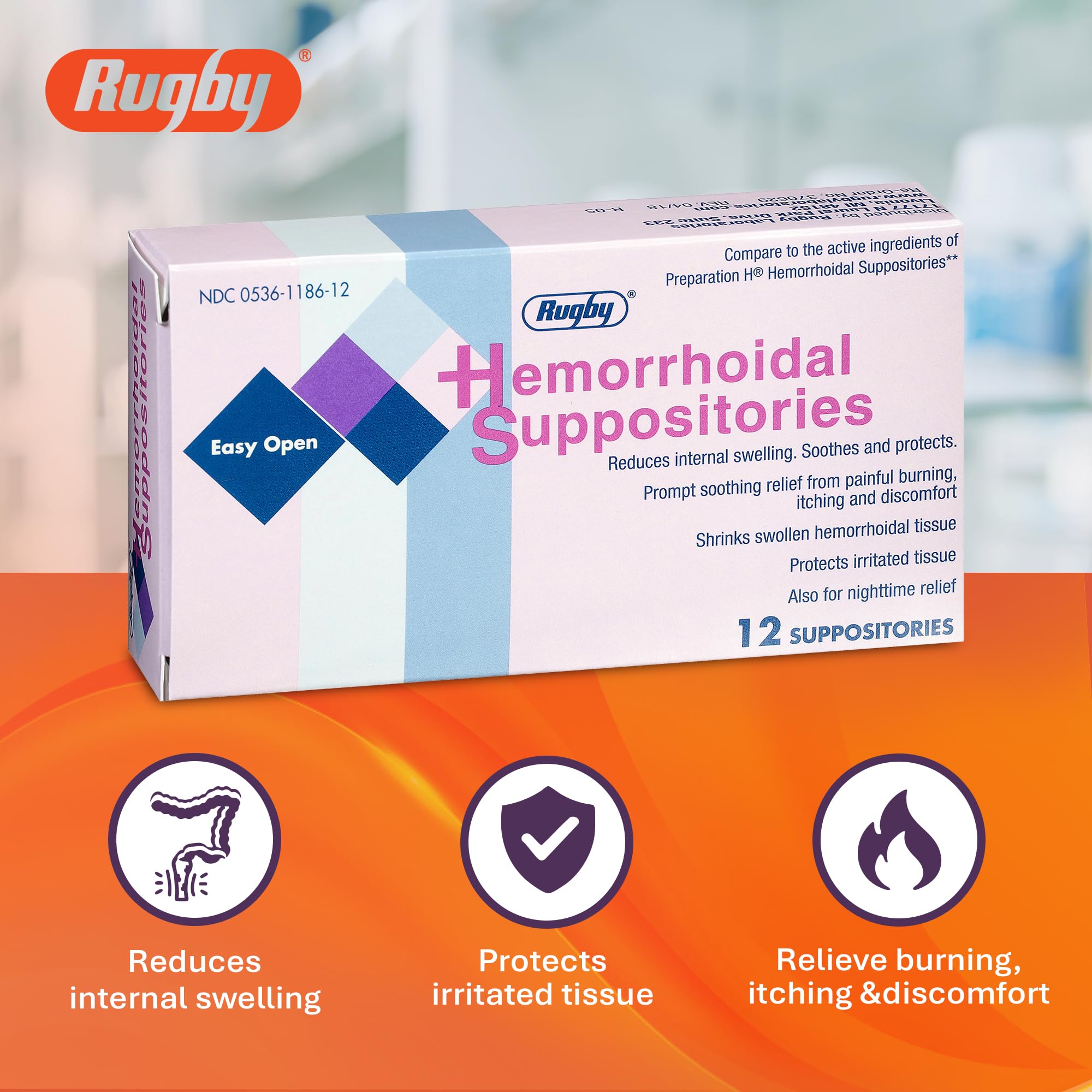 Rugby Laboratorios supositorios hemorroidales, manteca de cacao para suavidad de la piel.
