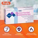 Rugby Laboratorios supositorios hemorroidales, manteca de cacao para suavidad de la piel.