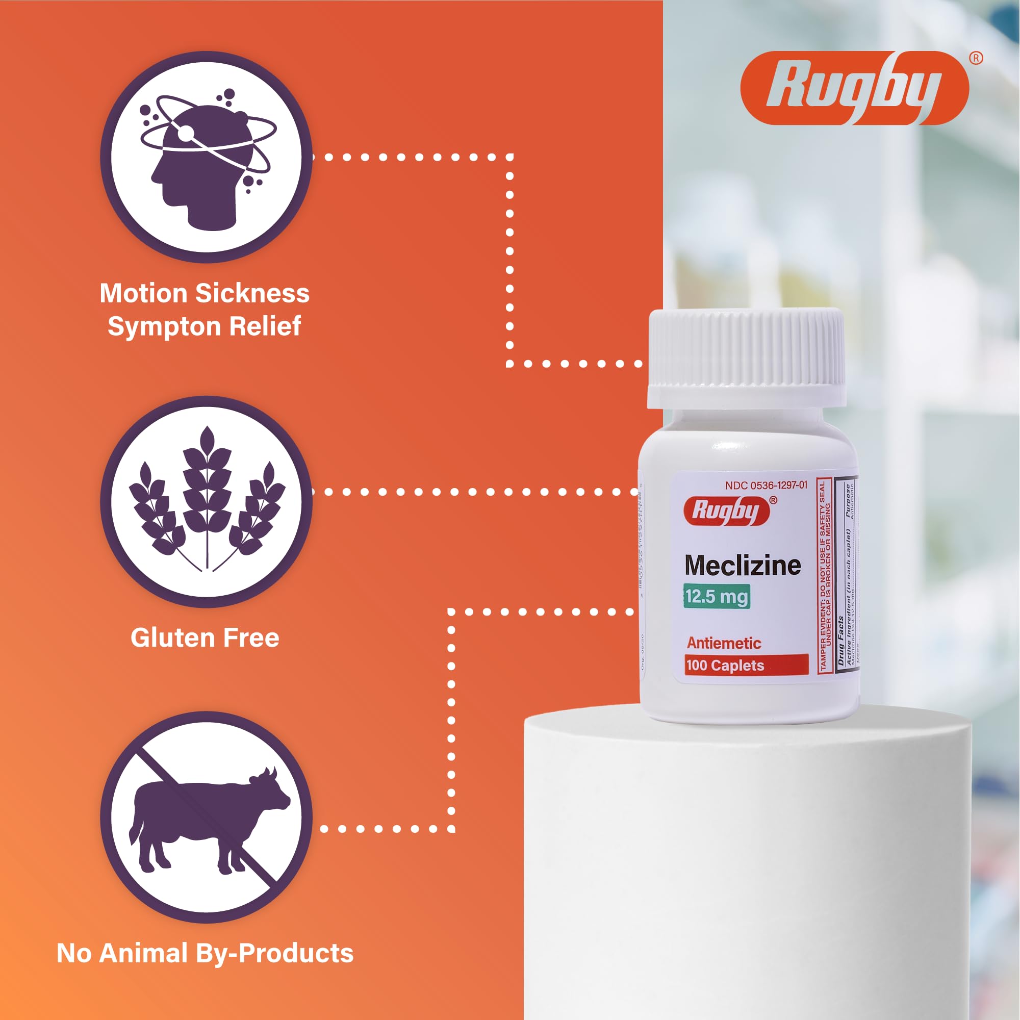 Rugby Meclizina caplets para síntomas de mareo durante desplazamientos
