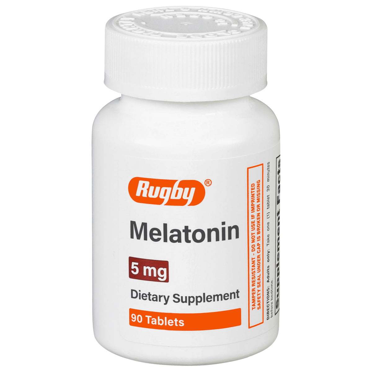 Rugby Melatonina 5 mg: empaque visible para uso nocturno y seguro.