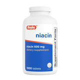 Rugby Niacin 500mg: tabletas en frasco, apoyo al metabolismo energético.