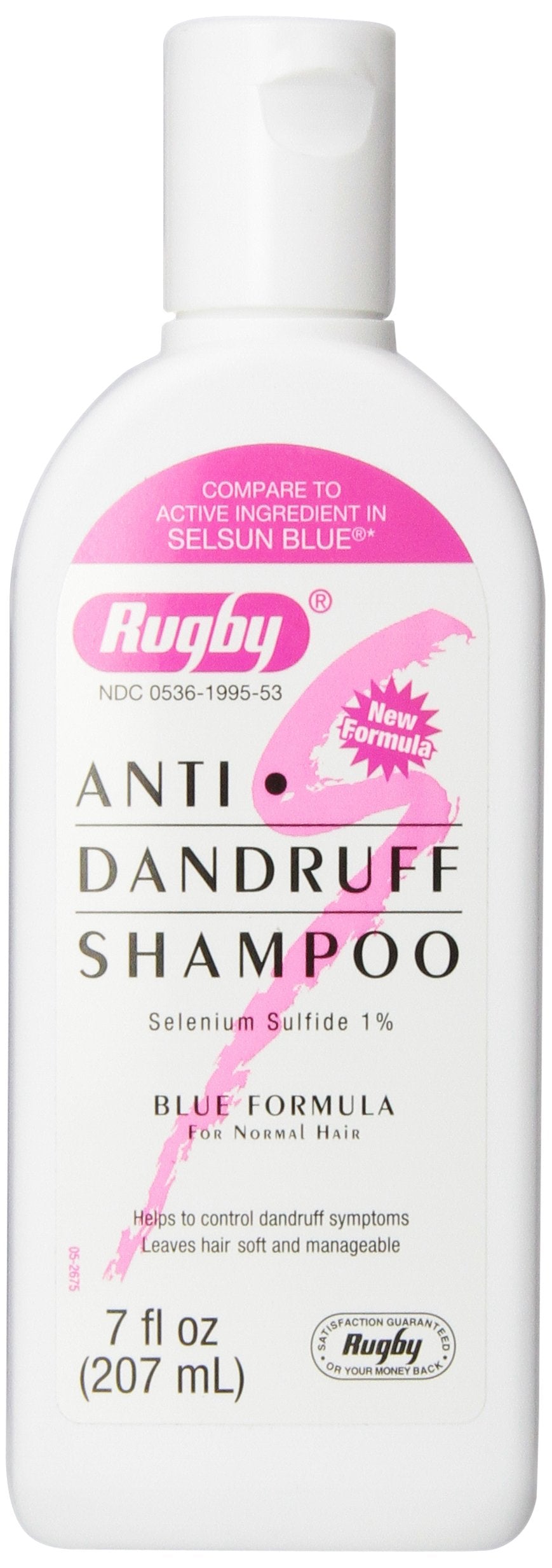 Rugby Selenium Shampoo: botella frontal muestra la fórmula anti-caspa para uso diario.