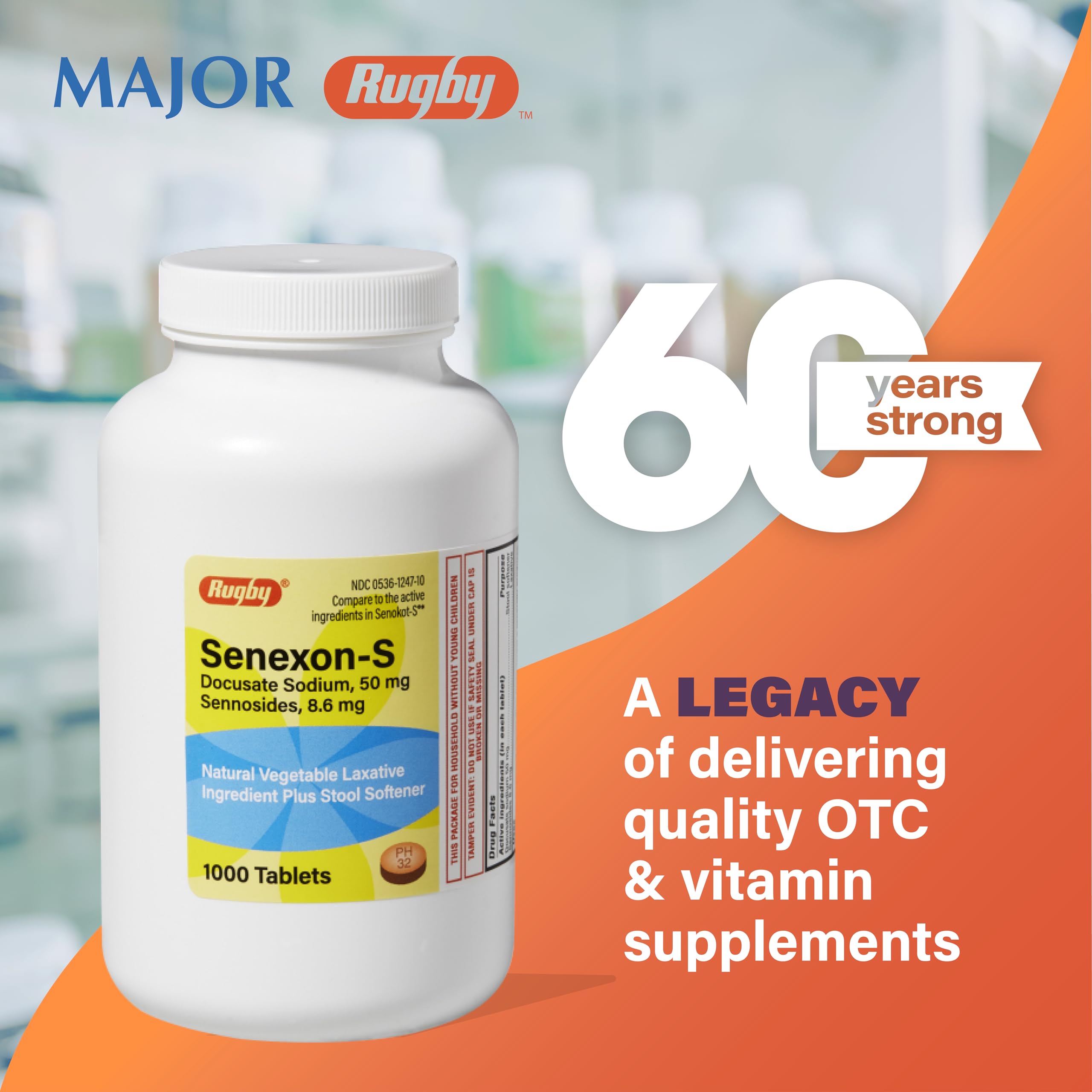Rugby Senexon-S frasco abierto, tabletas para facilitar el tránsito intestinal.