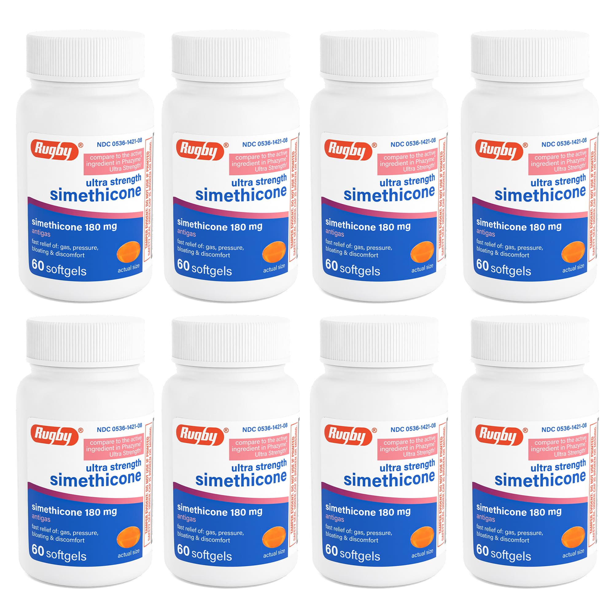 Rugby Simeticona 180 mg: cápsulas suaves para aliviar gases tras las comidas.