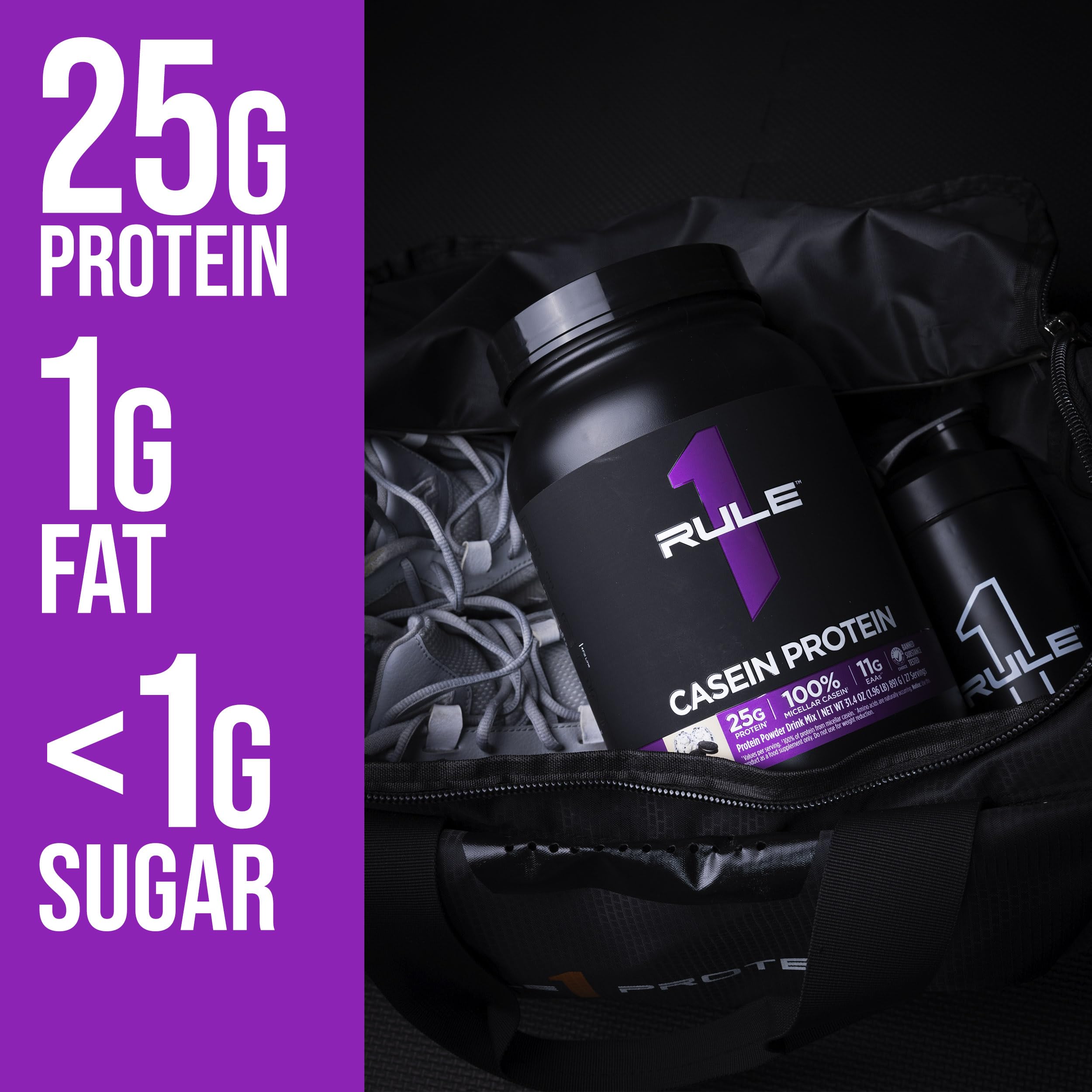 Rule 1 Proteins Casein Protein: aminoácidos esenciales incluidos para recuperación y soporte.