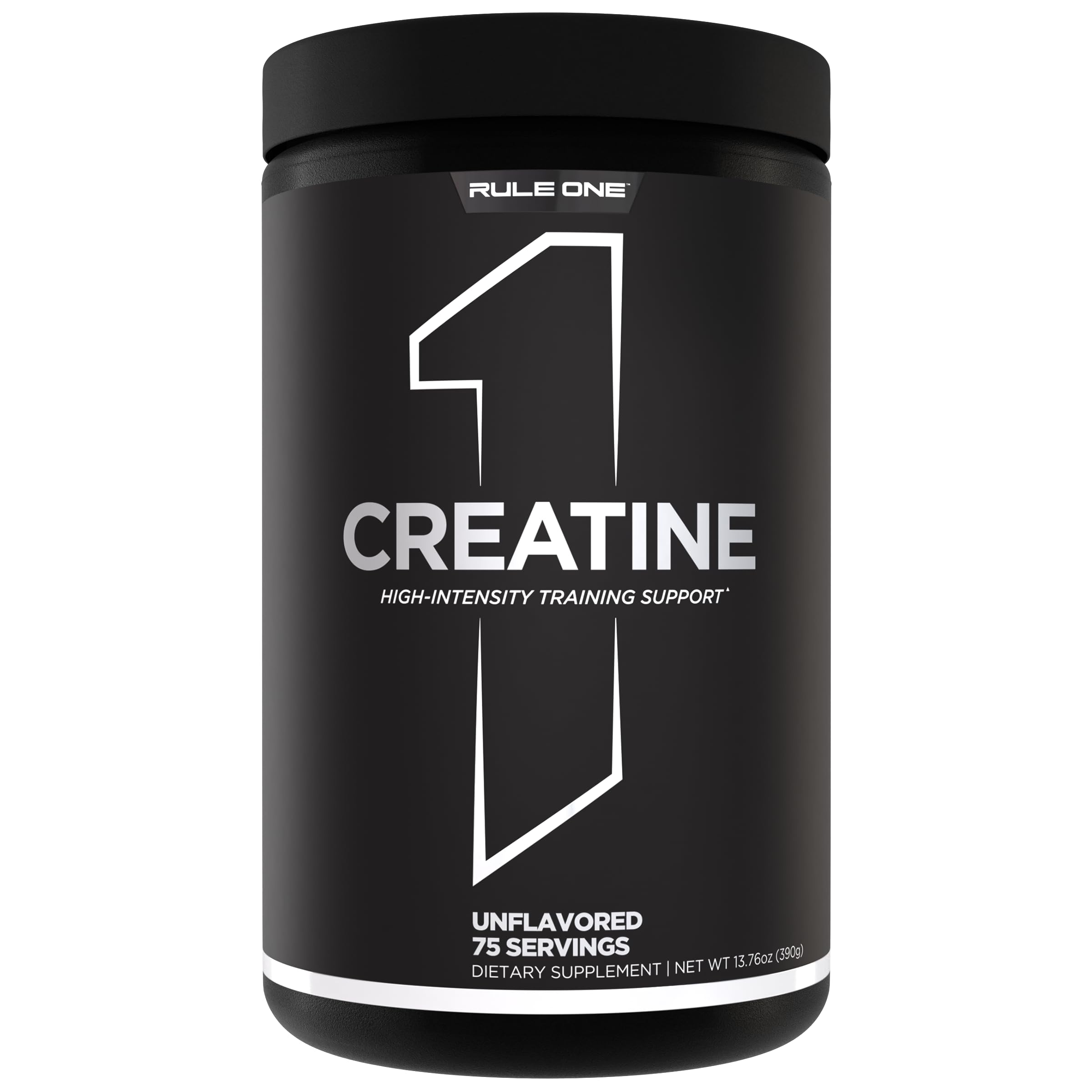 Rule 1 Proteins Creatine, polvo micronizado en lata, ideal para entrenamientos de alta intensidad.