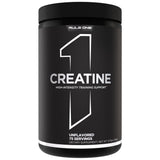 Rule 1 Proteins Creatine, polvo micronizado en lata, ideal para entrenamientos de alta intensidad.
