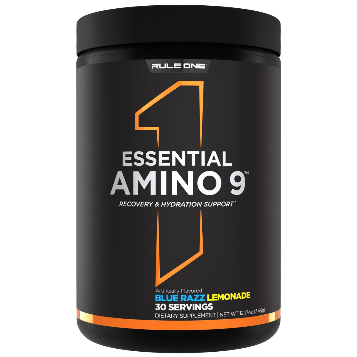 Rule 1 Proteins Essential Amino 9, envase visible, para recuperación muscular e hidratación.