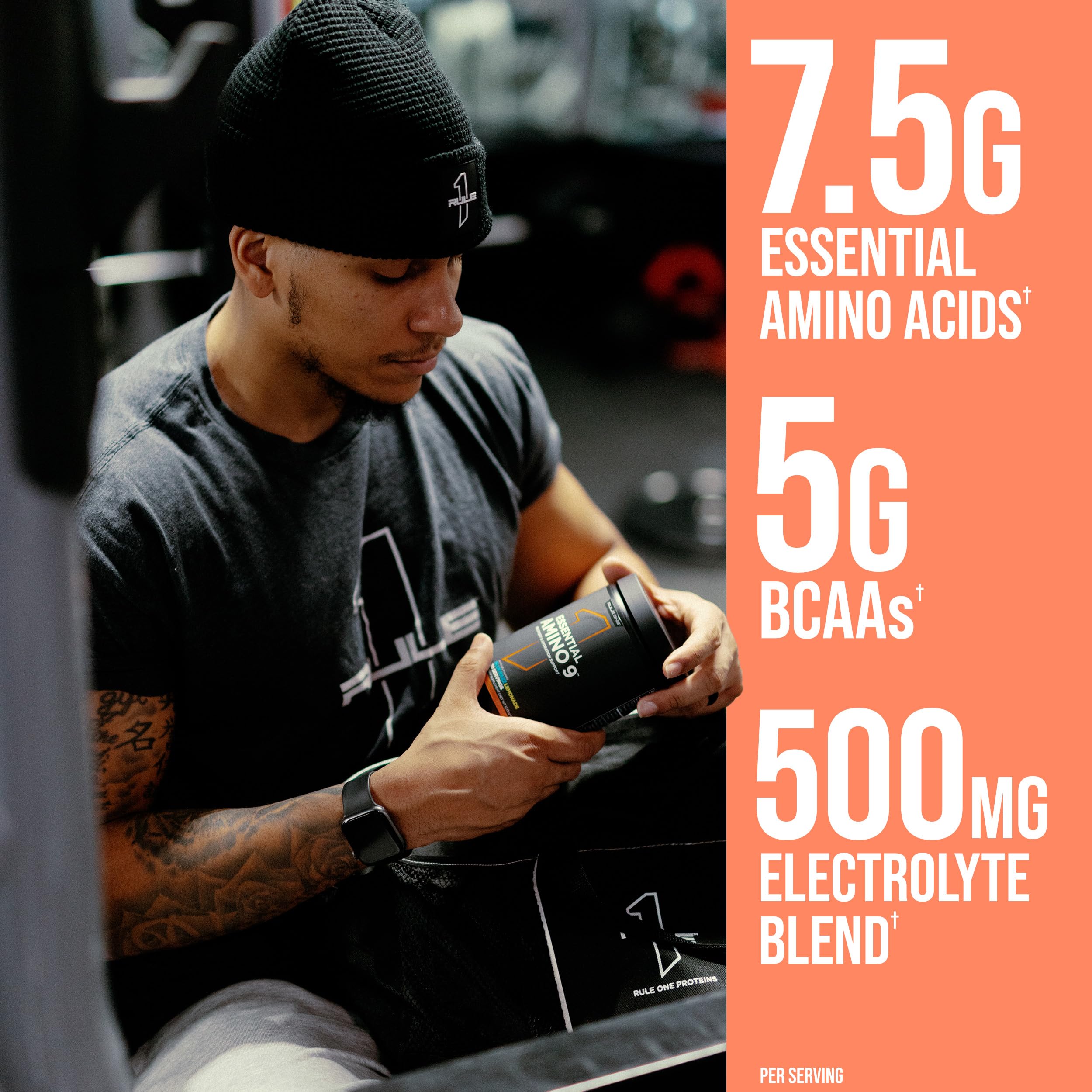Rule 1 Proteins Essential Amino 9, mezcla fácil en agua para hidratación diaria.