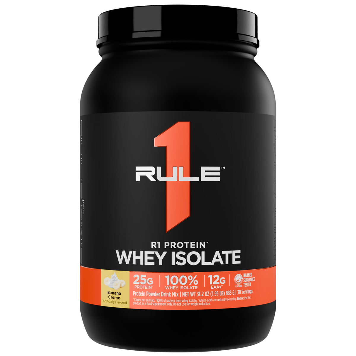 R1 Proteínas de Suero Aislado en bote banana crema, 25 g proteína por porción.