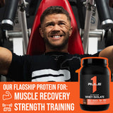 R1 Protein Whey Isolate empaque para gimnasio, conveniente snack proteico.