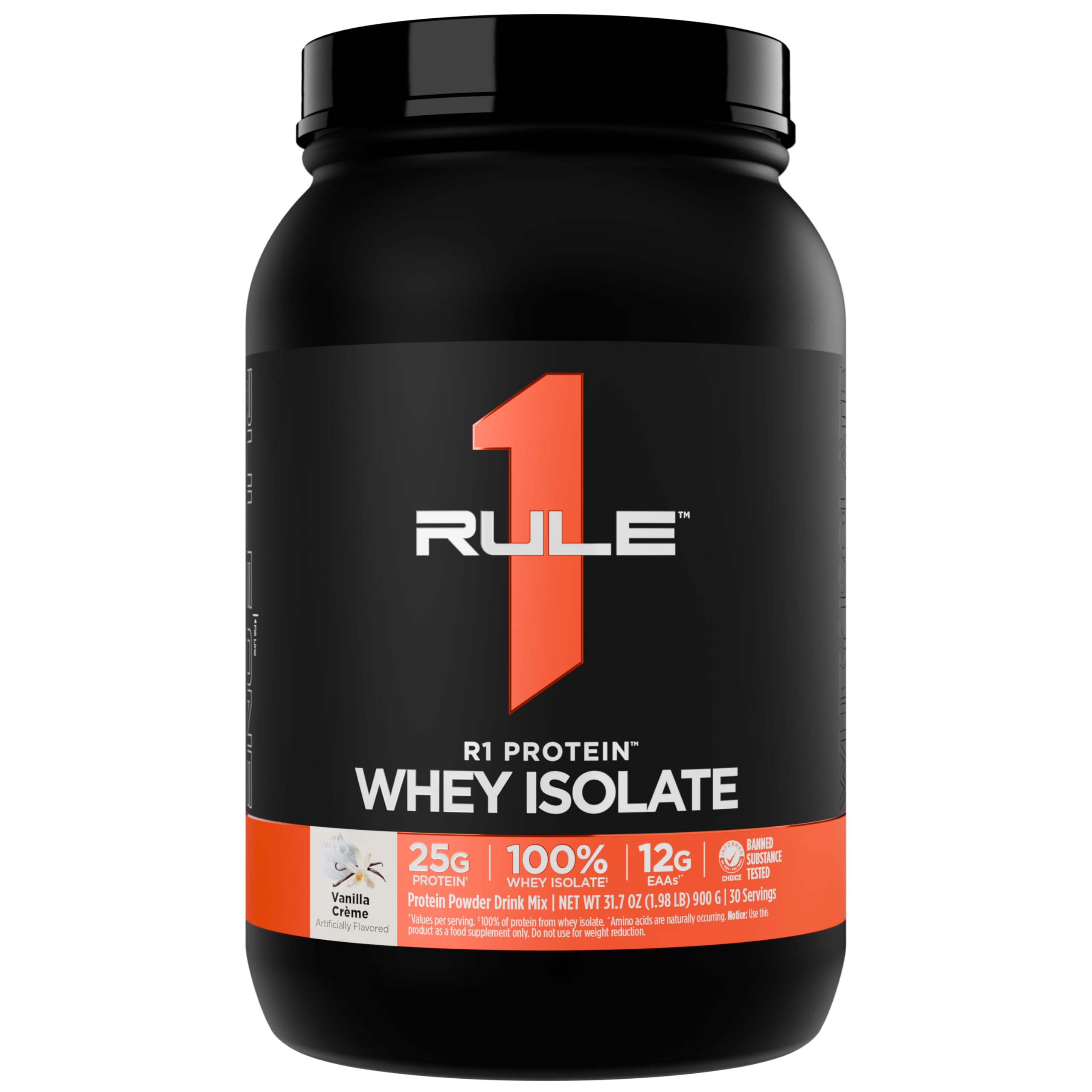 R1 Protein Whey Isolate en bote con sabor Vanilla Créme, proteína rápida para entrenamientos.