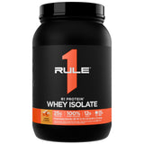 Rule 1 Proteins R1 Whey Isolate, frasco 2 lb sabor caramelo salado, ideal para recuperación.