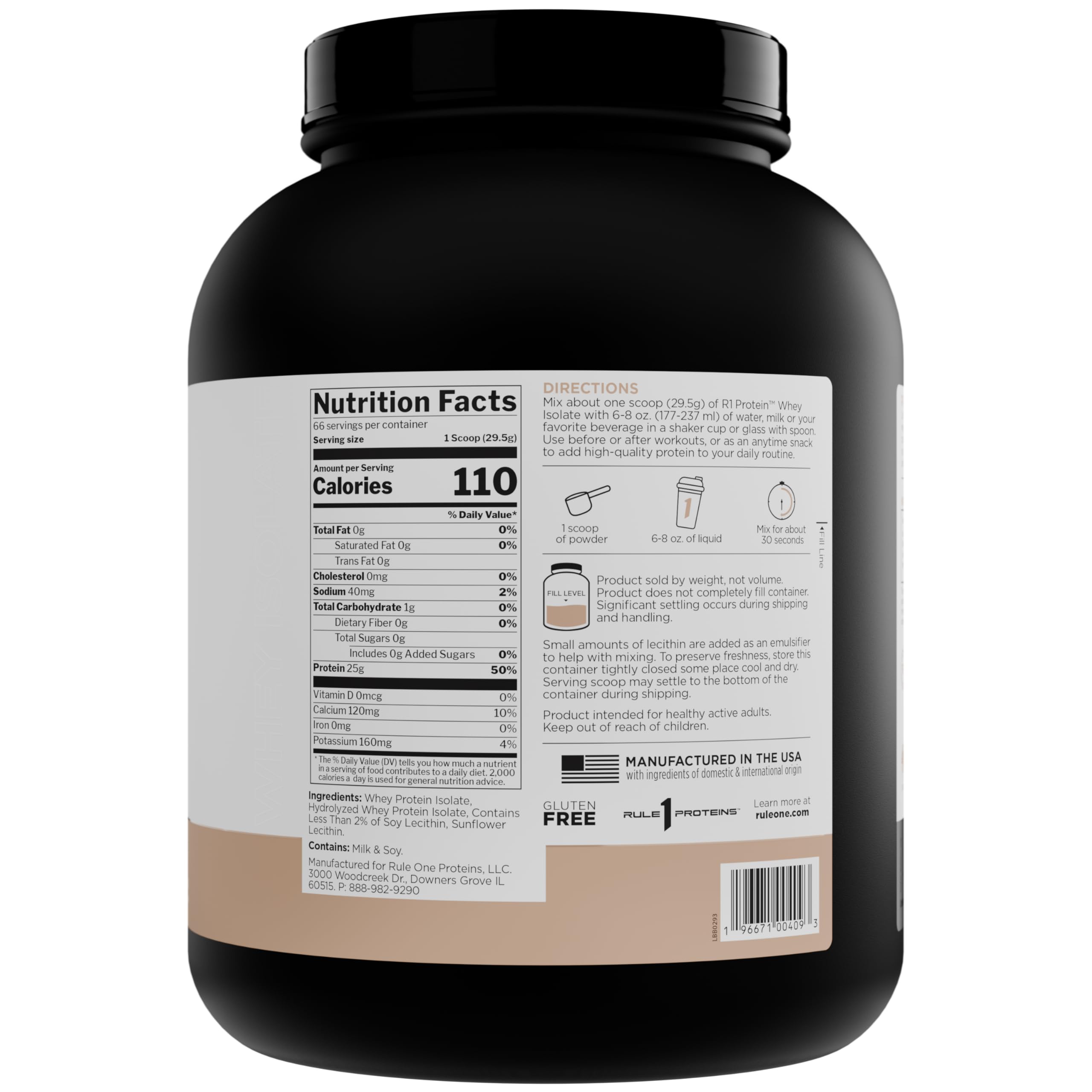 Rule 1 Proteins R1 Whey Isolate: porción de 25 g para cada batido