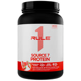 Rule 1 Proteins Source 7 Protein, taza fresa crema, sabor decadente para recargar después del entrenamiento.