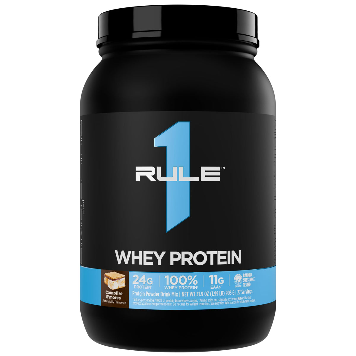 Rule 1 Proteins Whey Protein, acción rápida, 24 g de proteína por porción para recuperación.