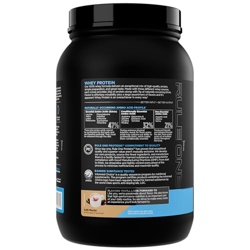 Rule 1 Proteins Whey Protein 24 g, batido cremoso post-entrenamiento para apoyar la recuperación.