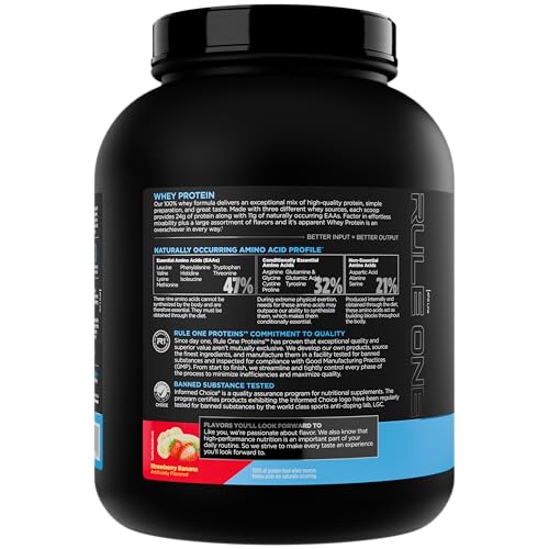 Rule 1 Proteins Whey Protein EAAs y BCAAs naturales para apoyar el rendimiento.