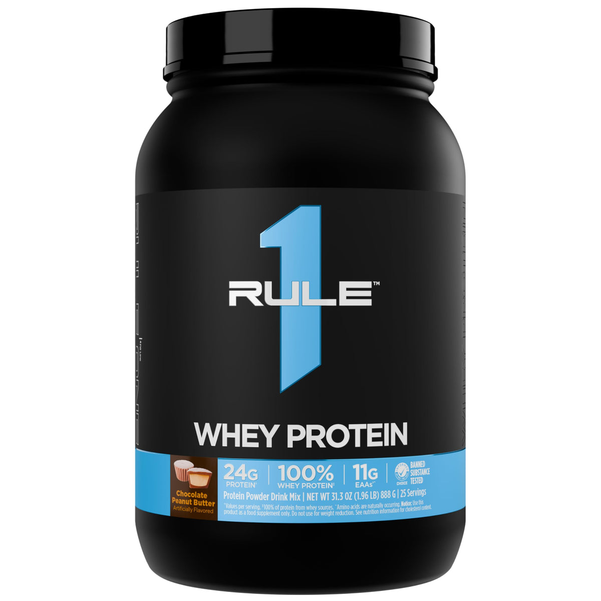 Rule 1 Proteins Whey Protein en empaque de 2 libras, ideal para almacenar y usar diariamente