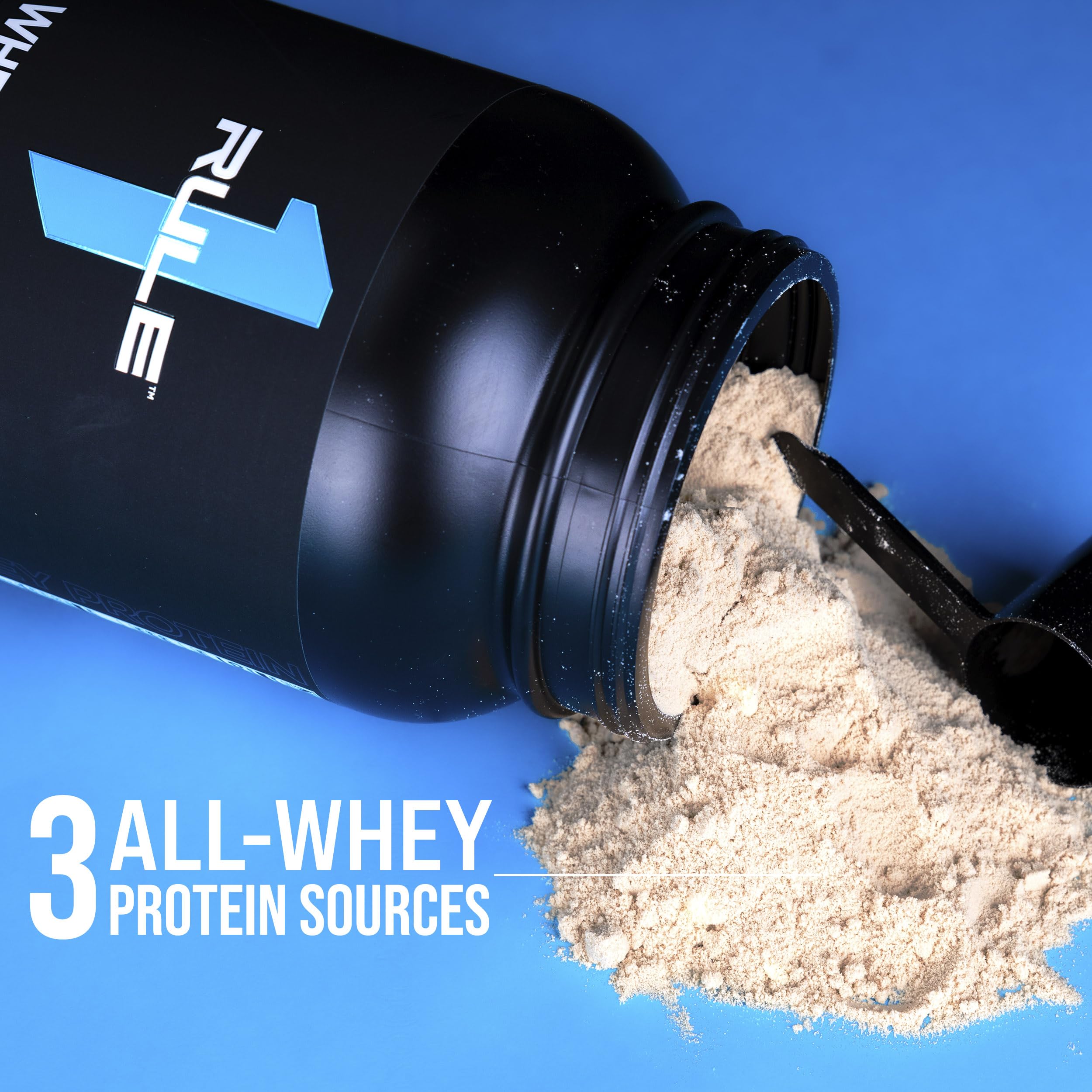 Rule 1 Proteins Whey Protein sabor fresa-platano para disfrutar entrenamientos.