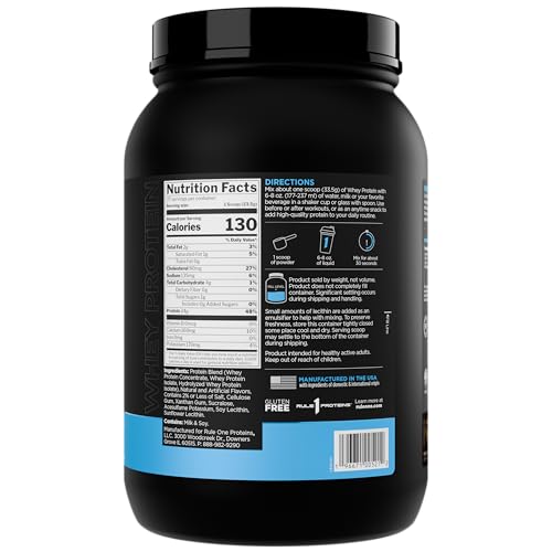 Rule 1 Proteins Whey Protein, sabores fogón y malvaviscos, fácil de incorporar en la rutina diaria.