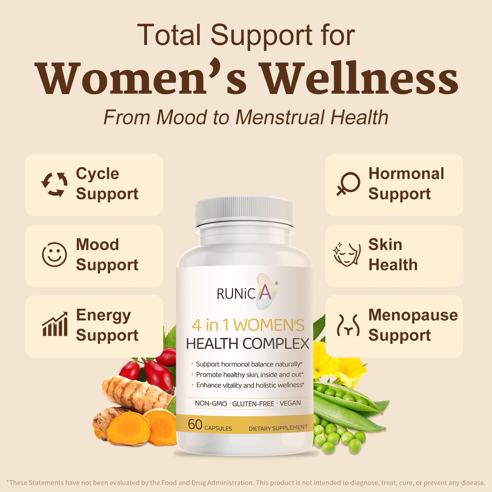 RUNICA con soja y isoflavonas para apoyar el ritmo hormonal.