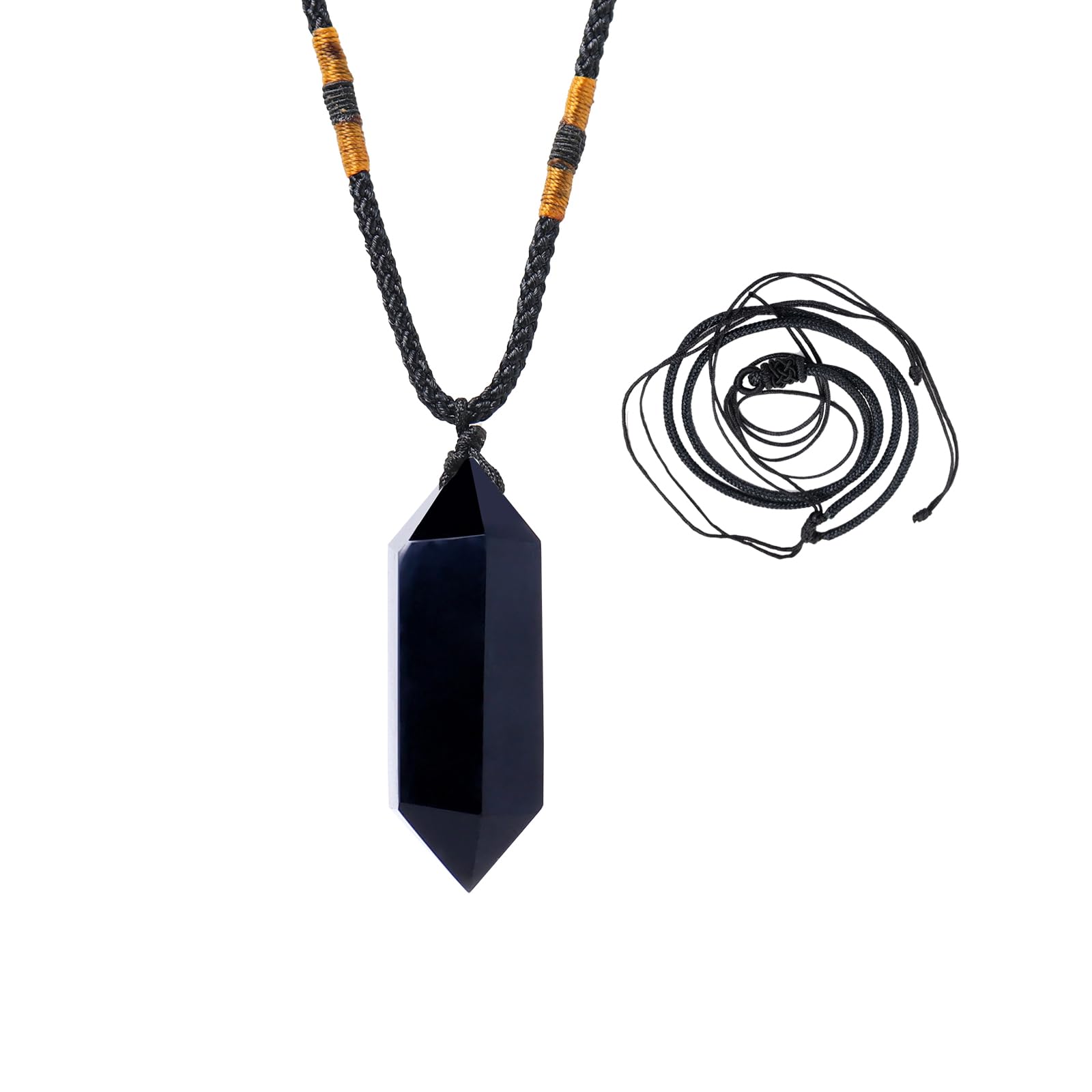 Runyangshi obsidio negro: pendiente con punta doble que ofrece protección y equilibrio.