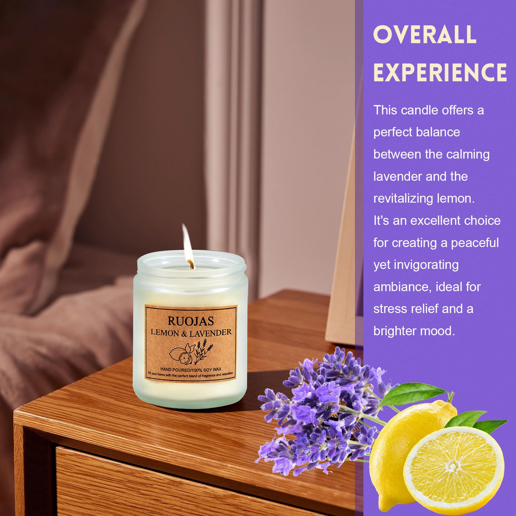 Vela RUOJAS lavanda limón para yoga y momentos zen