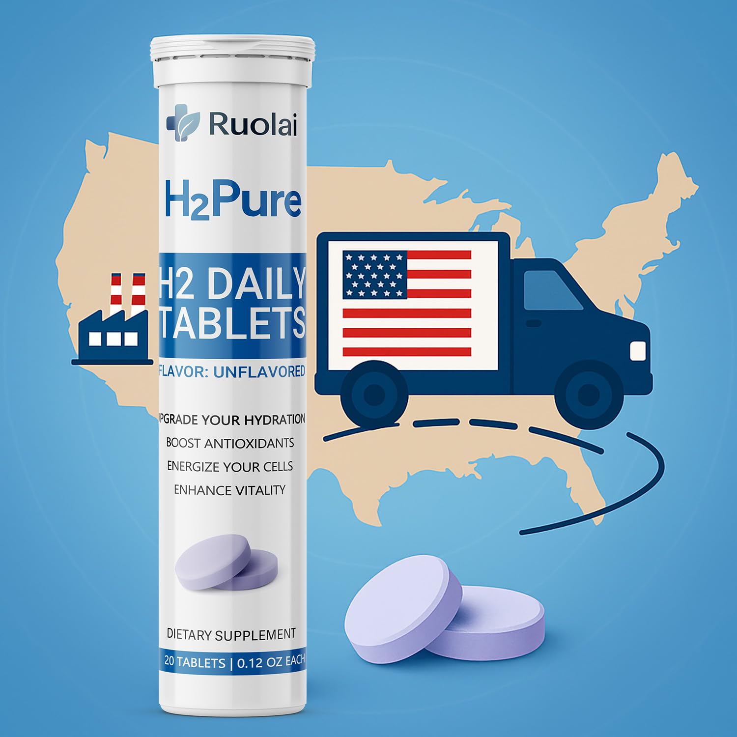 Ruolai H2pure contiene magnesio y acidos simples para reacciones naturales.