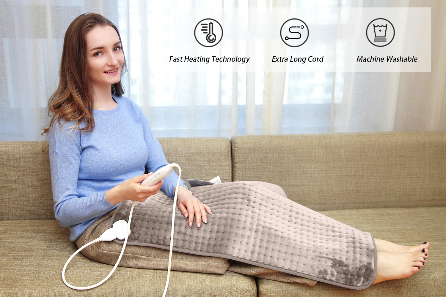 Ruqiji manta calentadora con control desmontable para mayor limpieza