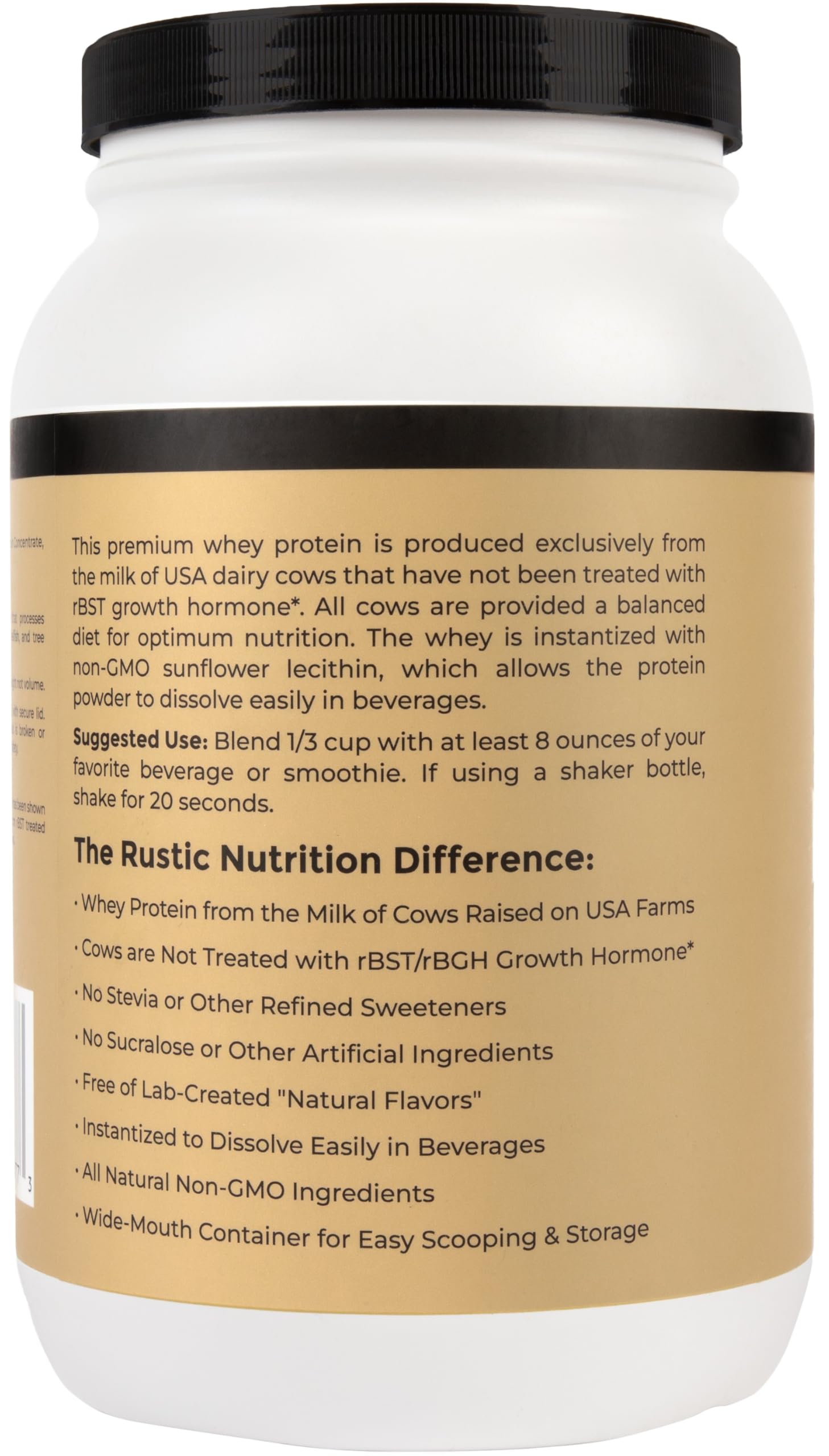 Proteina Rustic Nutrition sin RBST/RBGH para una opción limpia.