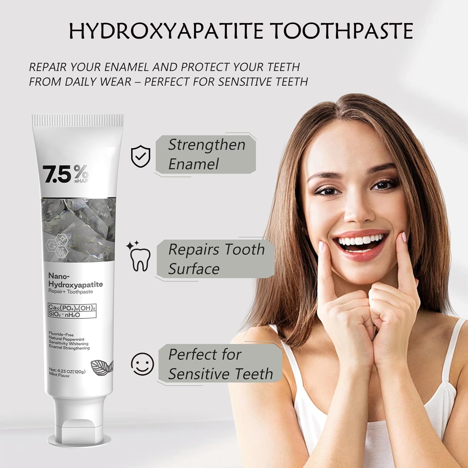 RWSEFK hidroxiapatita pasta dental: espuma suave que deja aliento fresco.