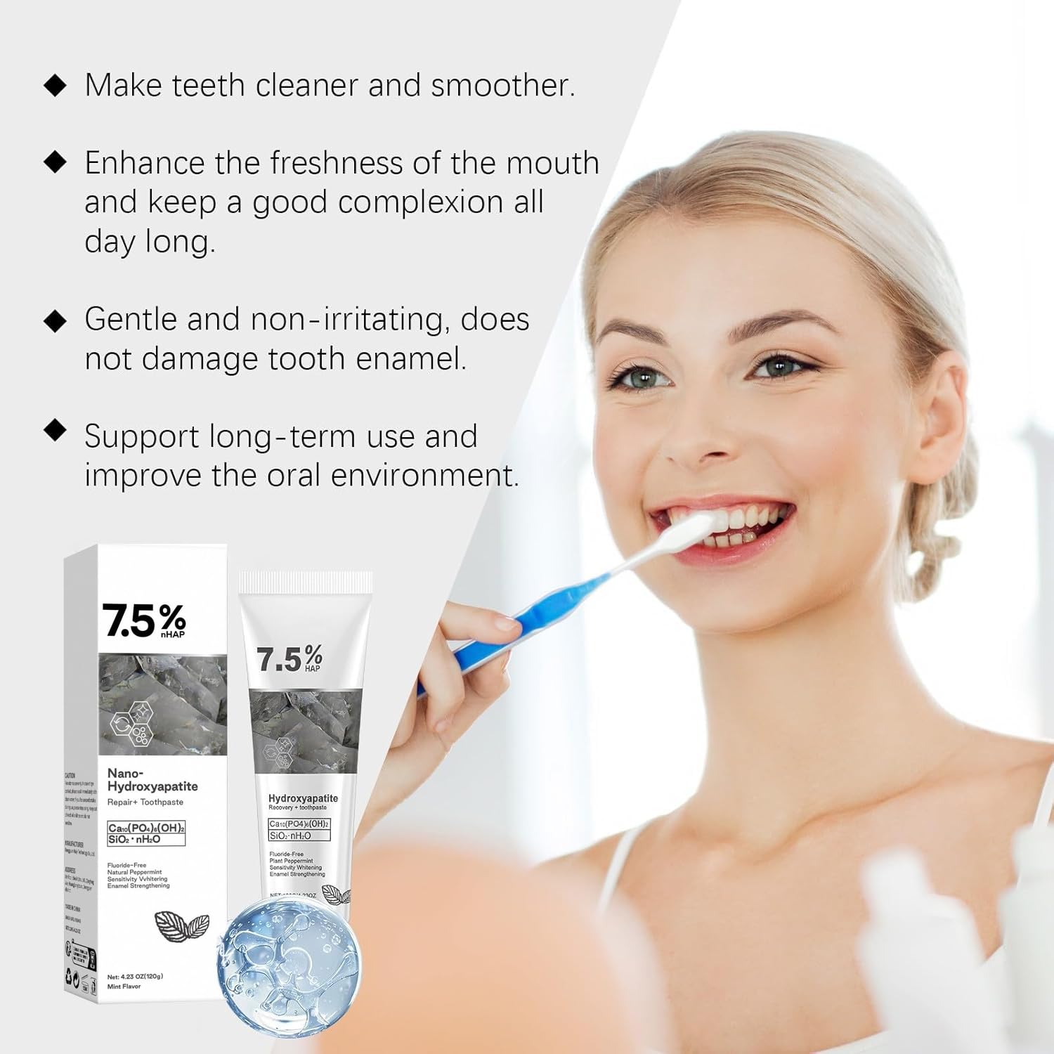 RWSEFK hidroxiapatita pasta dental: fórmula sin fluoruro para dientes sensibles.