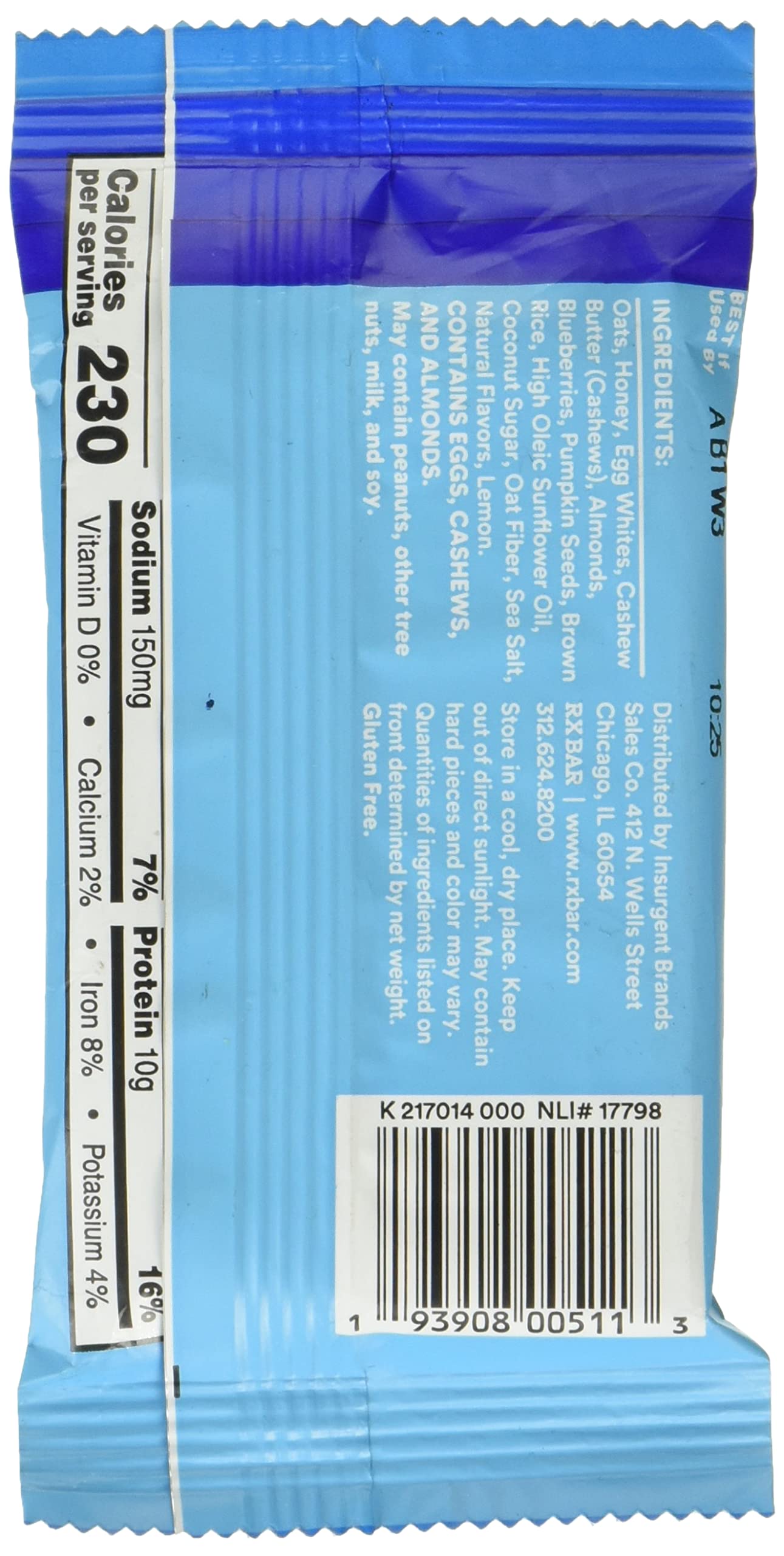 RXBAR Arándano AM corte interior muestra textura masticable