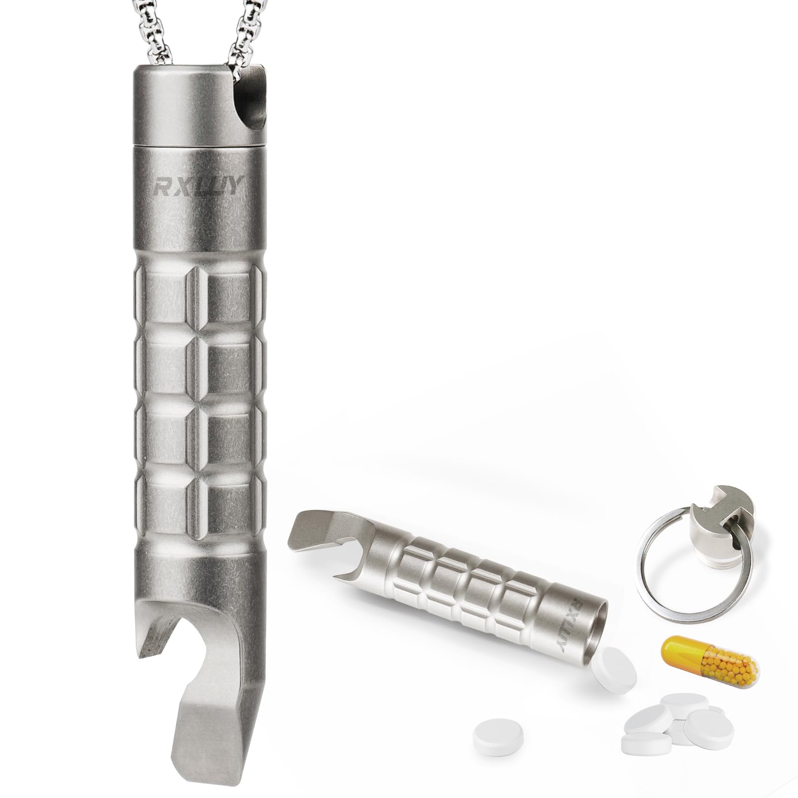 RXLUY llavero titanio porta pastillas, impermeable y práctico para uso diario