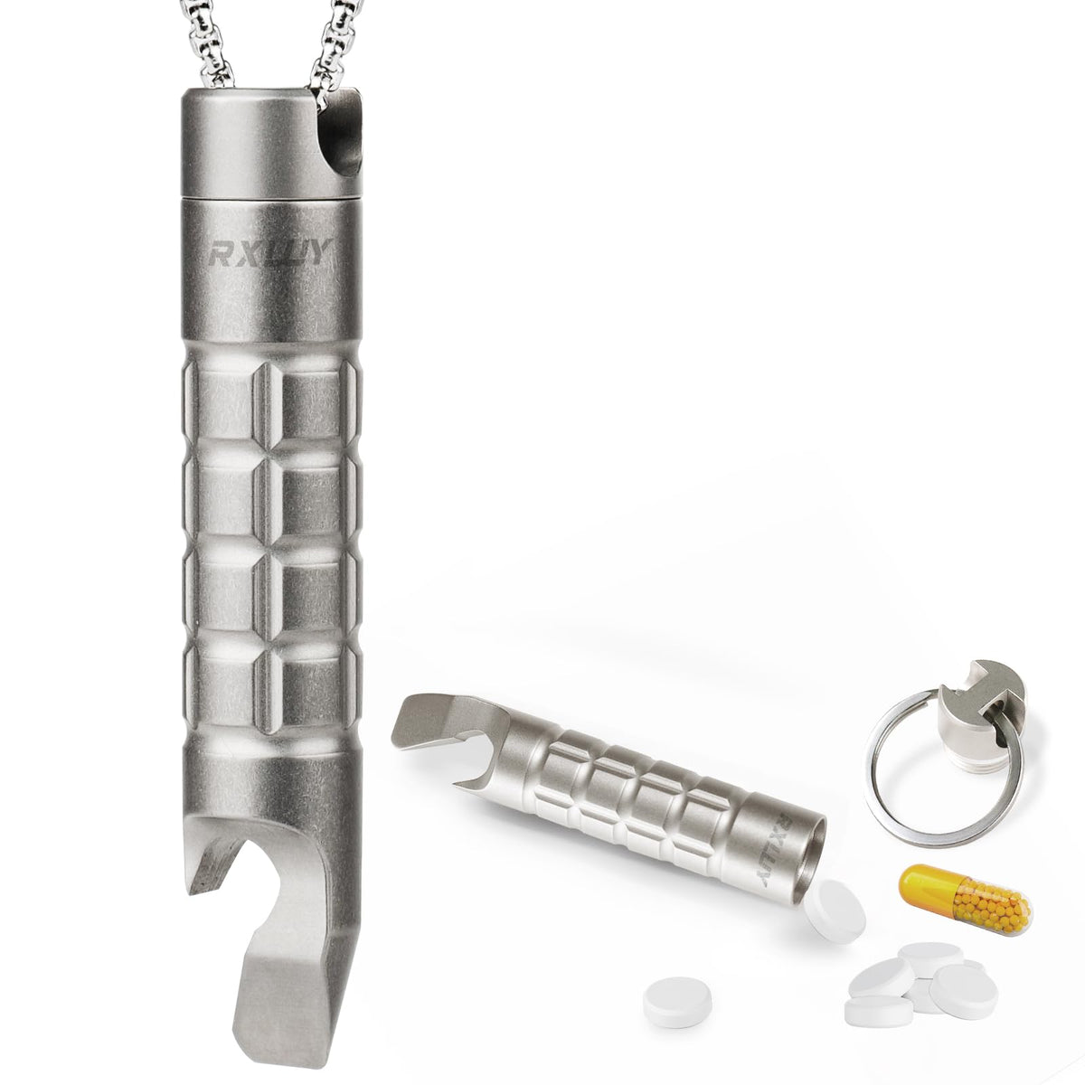 RXLUY llavero titanio porta pastillas, impermeable y práctico para uso diario