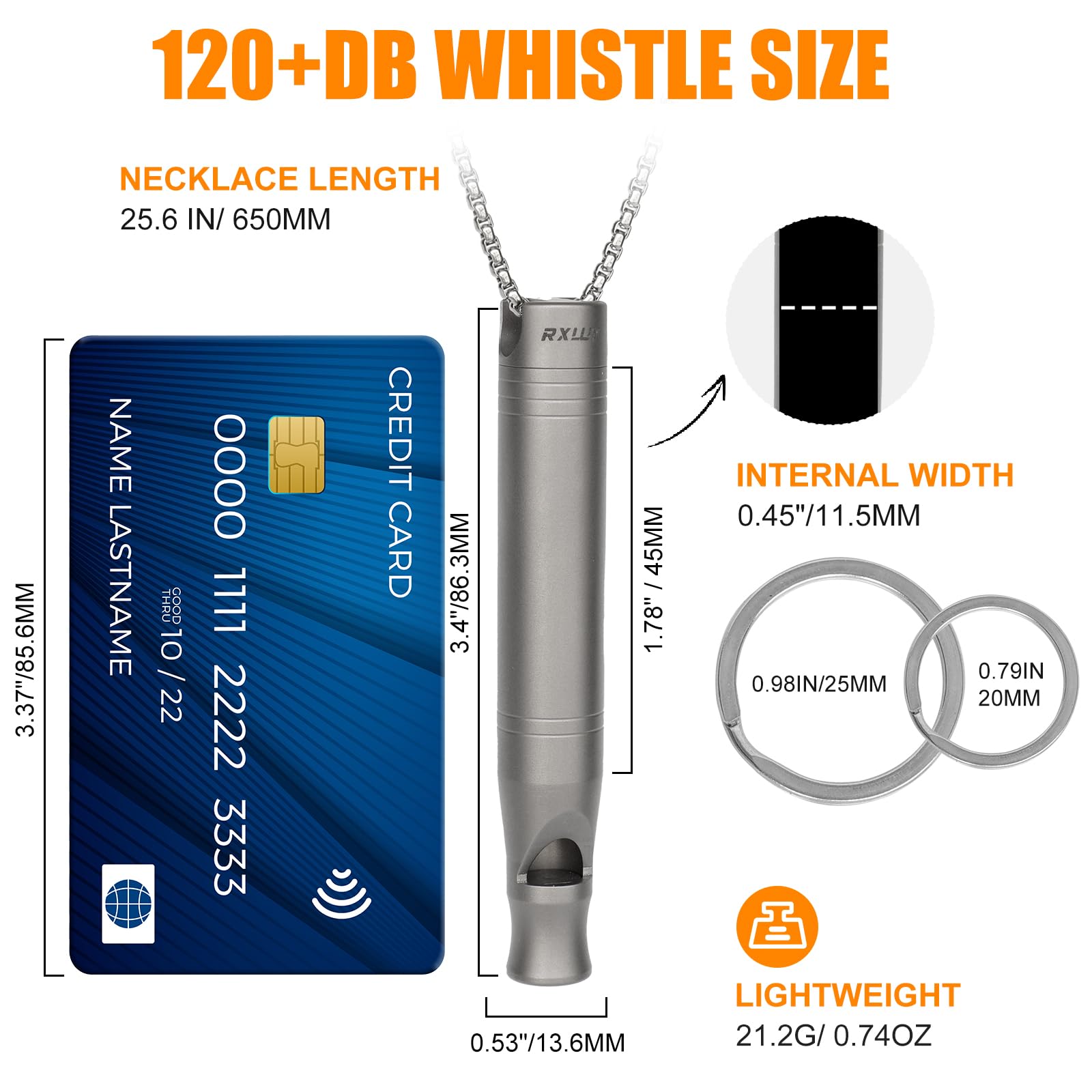 RXLUY silbato de titanio, 120 dB, sonido claro para emergencias.