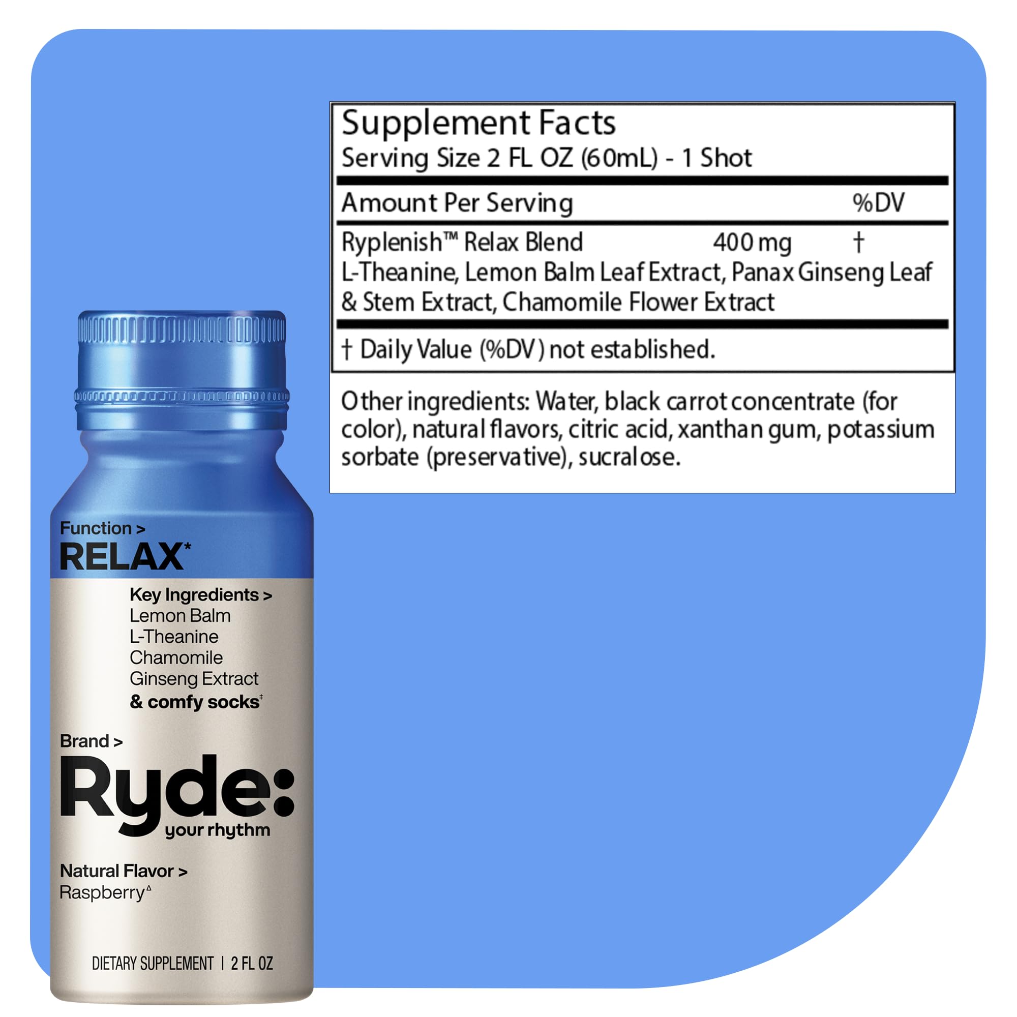 RYDE dosis de foco sabor naranja, botella para concentración puntual.