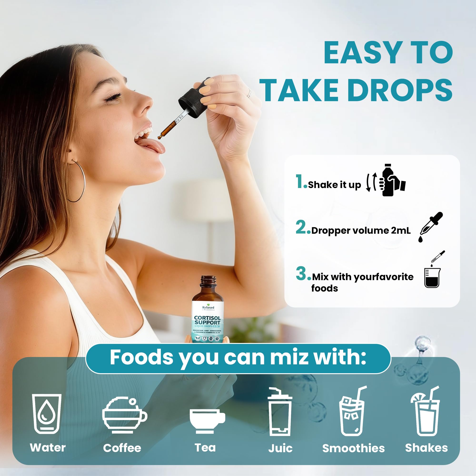 Rylaxed Cortisol Drops: mezcla de adaptógenos como ashwagandha y rhodiola.