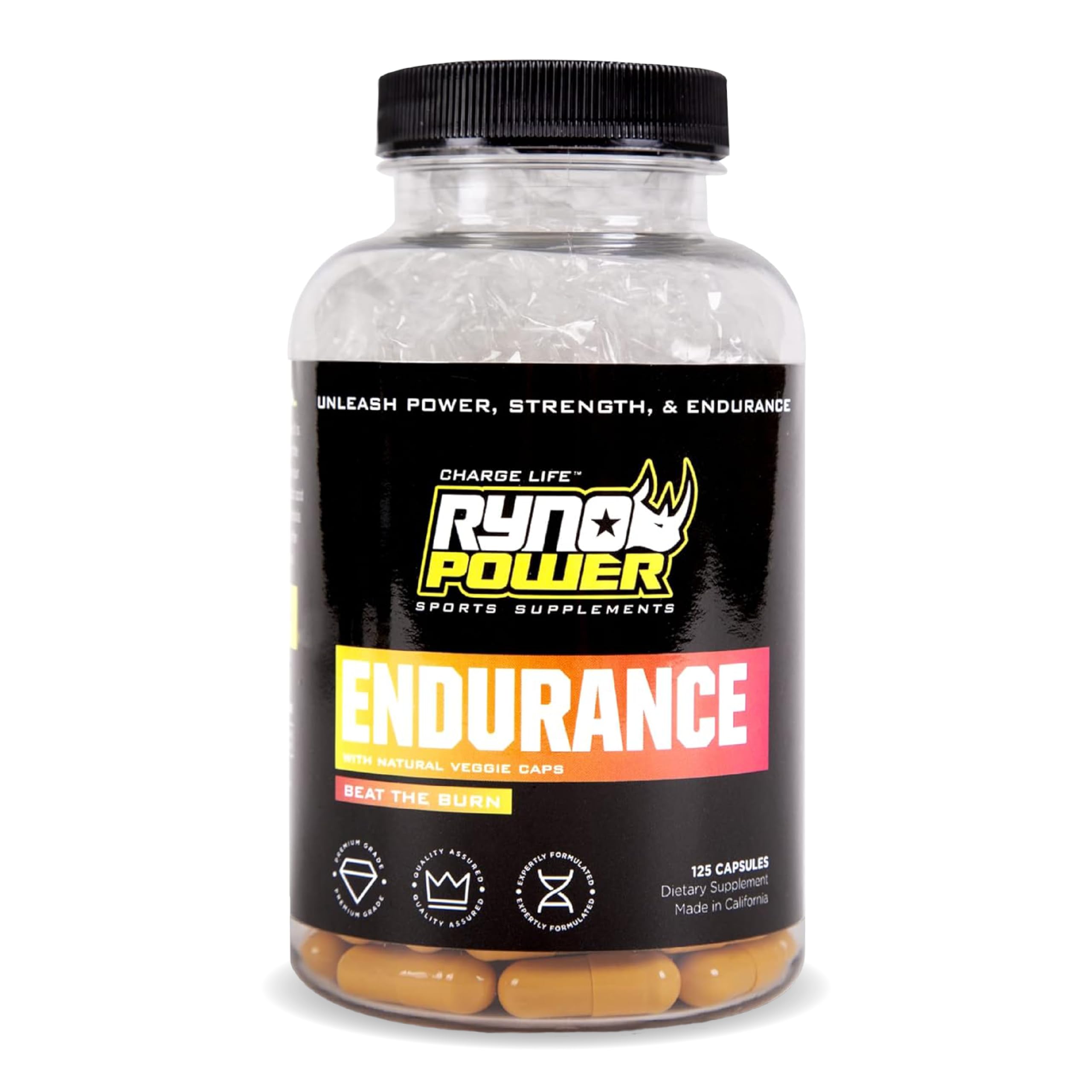 Ryno Power Endurance Cápsulas en botella para entrenamiento intenso.