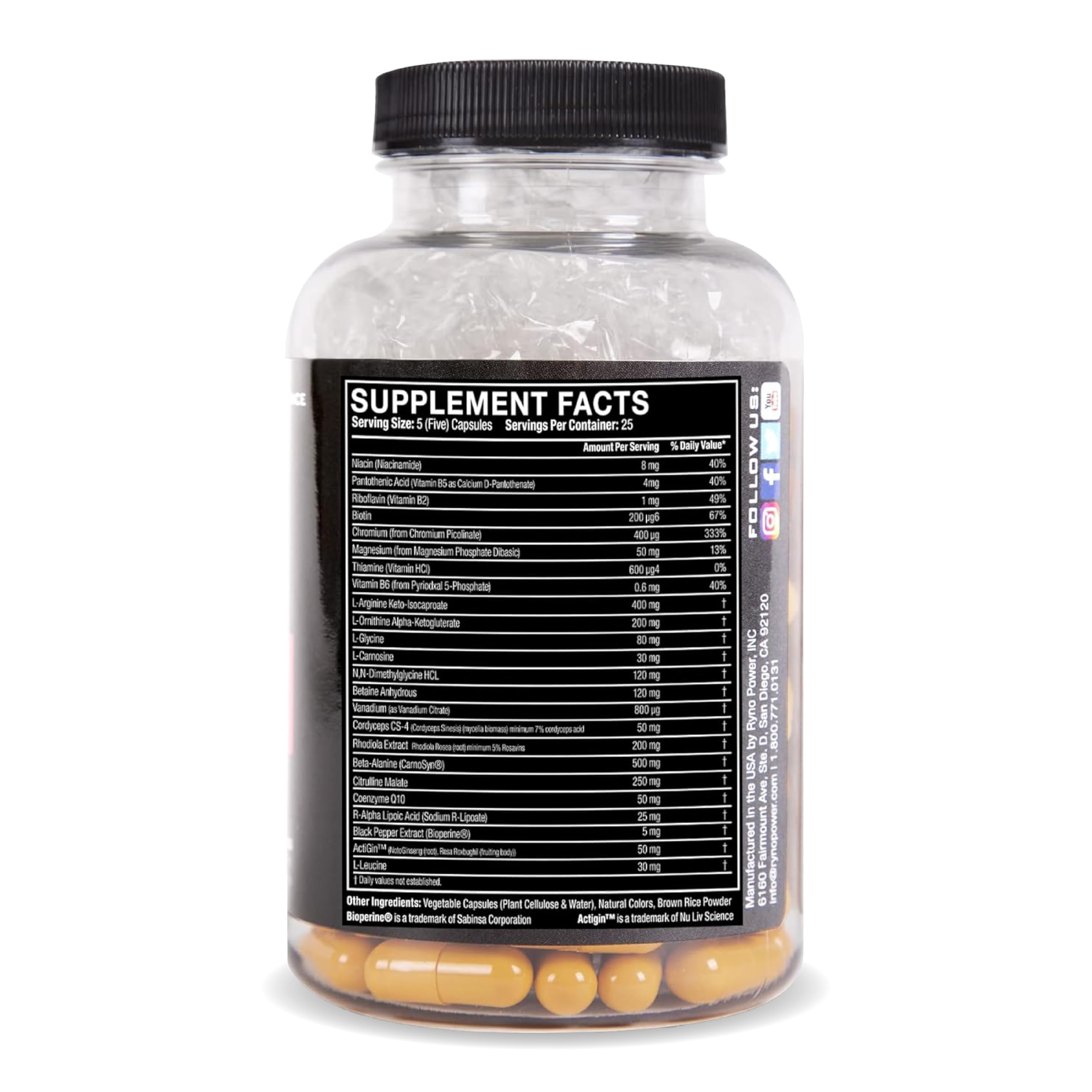 Ryno Power Endurance etiqueta libre de gluten para atletas.