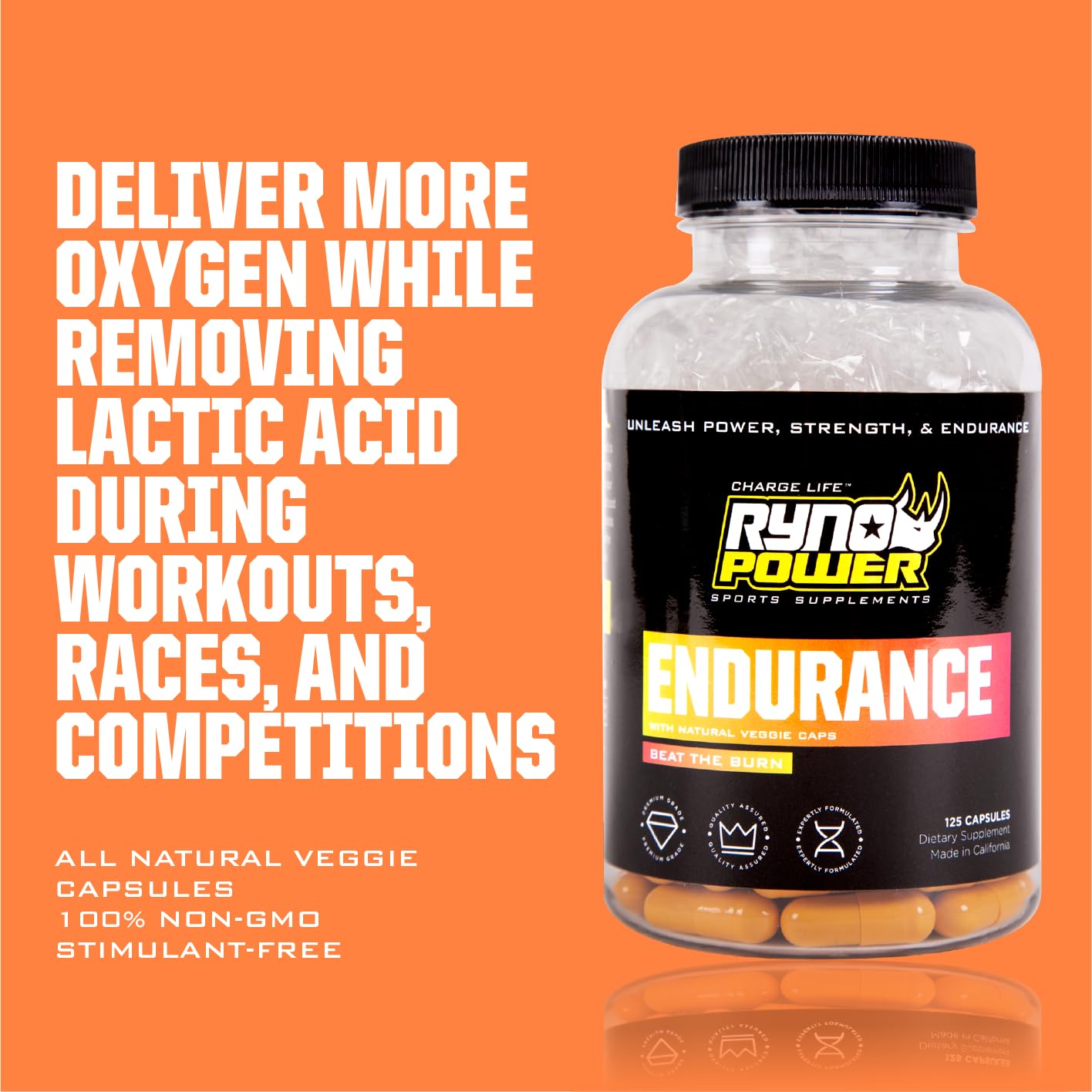 Ryno Power Endurance cápsulas junto a reloj deportivo para control.