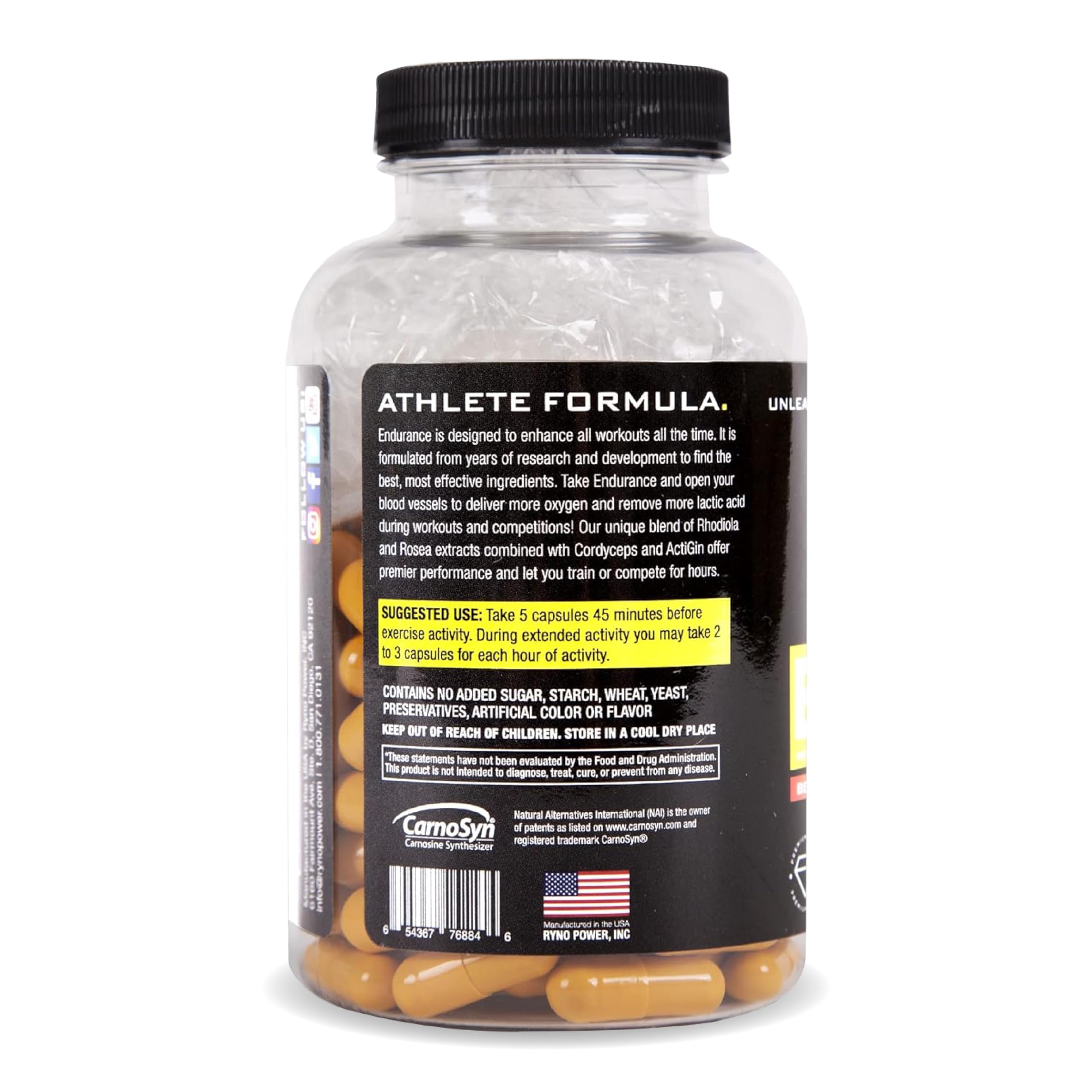 Ryno Power Endurance con ingredientes naturales para mayor oxígeno muscular.