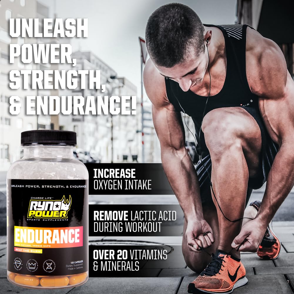 Ryno Power Endurance cápsulas veganas para entrenamientos intensos.