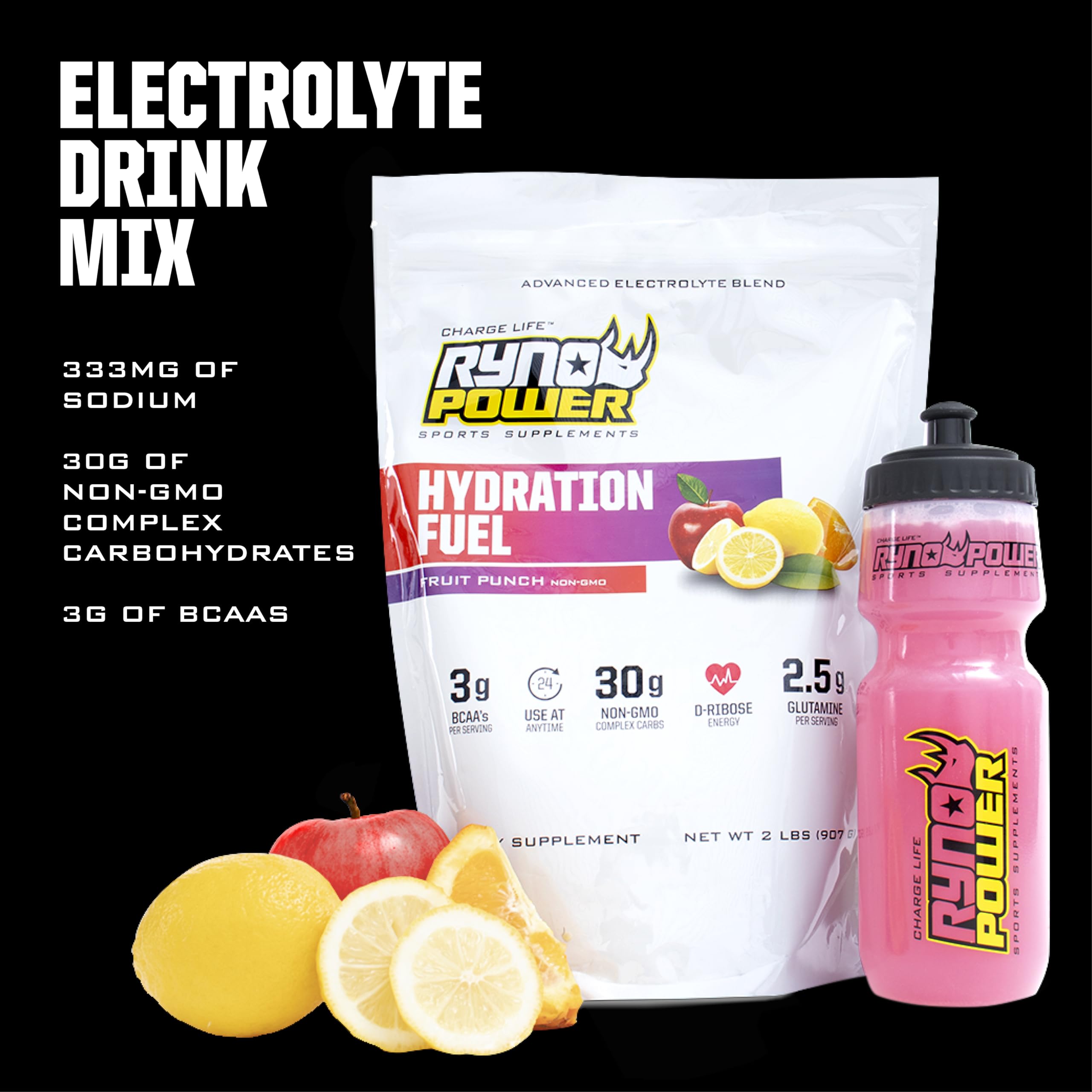 Ryno Power Hydration Fuel Fruta Punch diseño ergonómico para acompañarte en entrenamientos intensos.