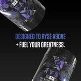 RYSE Godzilla blue raspberry powder dissolves cleanly in water for a smooth serve.