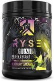 RYSE Godzilla Noel Deyzel, botella frente, energía sostenida para entrenamientos intensos.